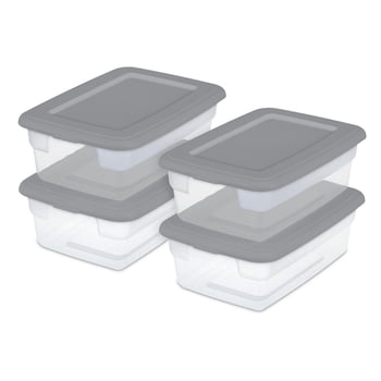 Ensemble de (4) boîtes de rangement Sterilite de 11,4 litres, bacs de rangement en plastique transparent, couvercle à enclenche, gris