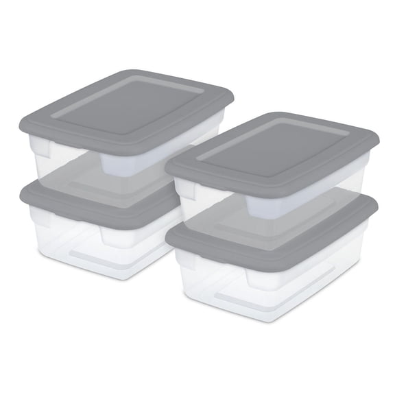 Ensemble de (4) boîtes de rangement Sterilite de 11,4 litres, bacs de rangement en plastique transparent, couvercle à enclenche, gris