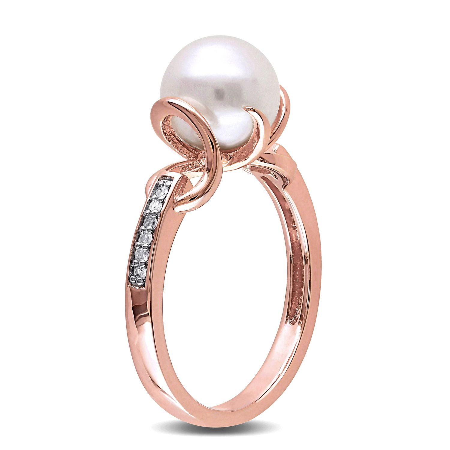 Bague cocktail Miabella avec perle d'eau douce cultivée 8 à 8,5 mm et accents de diamants en argent sterling plaqué de rhodium rosé