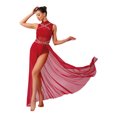 thumbnail image 2 of renvena Costumes de Danse Lyrique pour Femmes Sans Manches à Col Roulé Dos Nu Robe Maxi en Maille Tulle Bourgogne TTG, 2 of 7