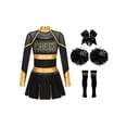 thumbnail image 3 of Eandarui Uniforme de Cheerleading pour Fille Robe Plissée à Manches Longues Tenue de Performance de Cheer d'École 5-16 Ans Or&Noir 12, 3 of 5