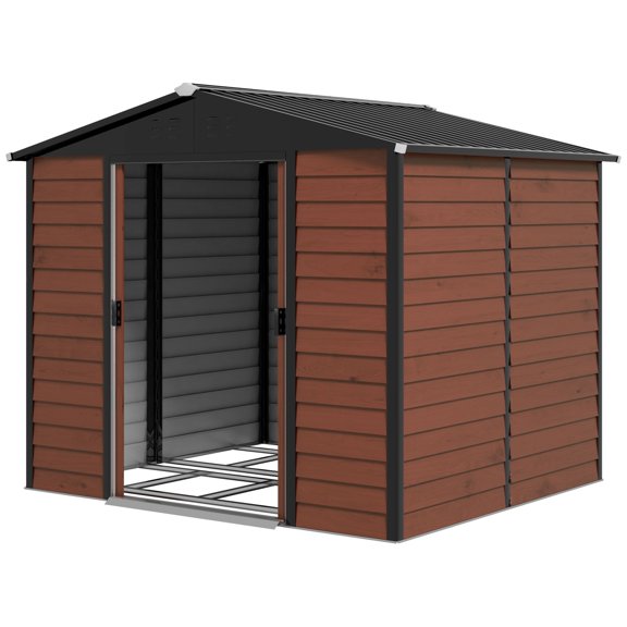 Remise de Rangement Extérieure en Acier Galvanisé en Teck 8 Pieds x 7 Pieds - Remise de Jardin Verrouillable pour Cour Arrière, Patio, Pelouse et Rangement d'Outils - 94,5 Pouces x 81,1 Pouces