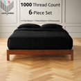 thumbnail image 2 of 6-PC Queen Organic 1000-TC Cotton Sheet Set - 15" Deep Pockets with 4 Pillowcases - Black, 2 of 7