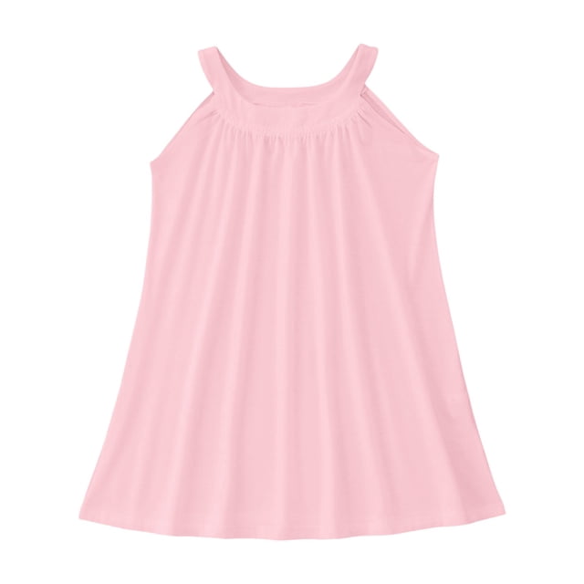 WEIYLL Robes pour Filles Sortie de Plage Sans Manches Débardeur Fin Couleur Unie Volants Robe Rose 7-8 Ans