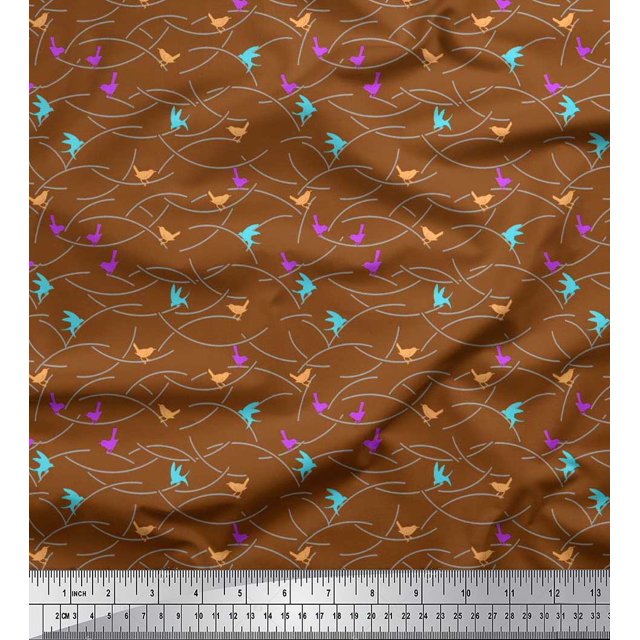 Soimoi Rayon Fabric Bird Artistic Print Fabric by The Yard 56 Inch Wide