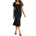 thumbnail image 4 of INSPIRE CHIC Robes d'Affaires Élégantes pour Femmes, Encolure Cœur, Manches Courtes Bouffantes, Robe Midi Sirène Noire P, 4 of 5