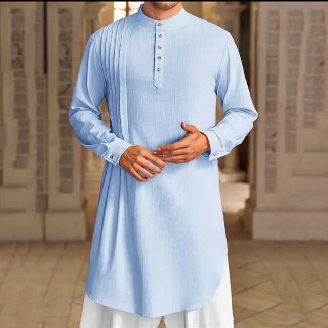 Men's Cotton Muslim Robe Set Arabic Style Long Sleeve Button Front Casual Robe for Daily Wear