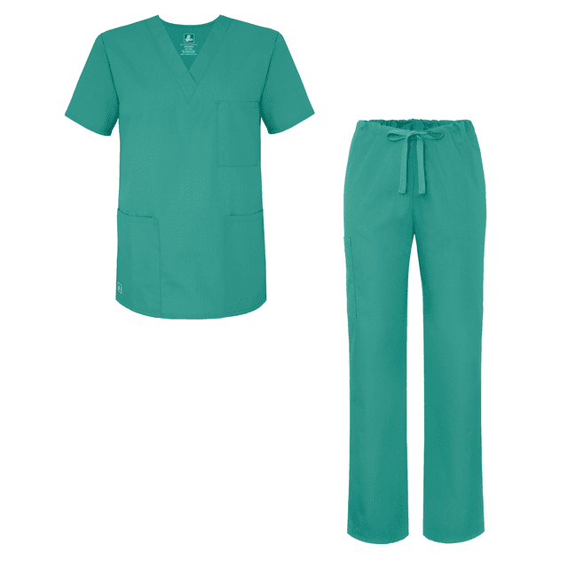 Adar Universal Unisex Scrub Set - Unisex V-Neck Scrub Top & Tapered Drawstring Scrub Pants