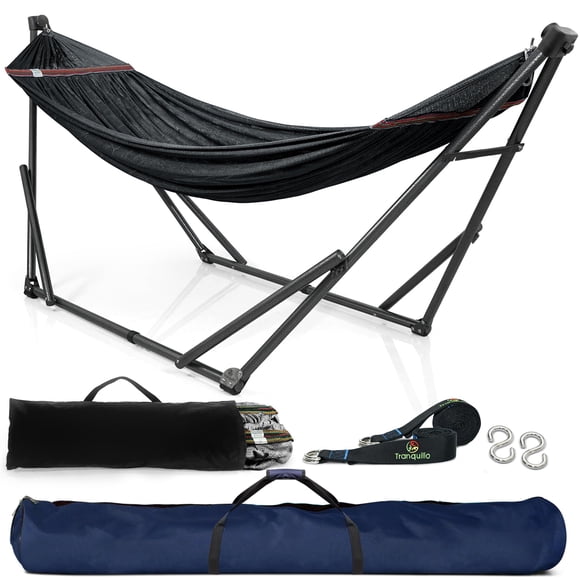 Tranquillo 550lb Capacity 2 Persons 2 Hammocks Included/Foldable Portable Hammocks with Stand, Tree Straps, Carry Bags for Garden Camping