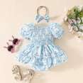 thumbnail image 3 of MIASHUI Ensemble de Vêtements pour Bébé Fille, Robe Barboteuse à Manches Courtes, Ourlet de Jupe à Motif Floral, Tenue, Bleu, 0-3 Mois, 3 of 6