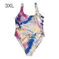 thumbnail image 1 of Maillot de Bain Imprimé Taille Ajourée Femmes Maillot de Bain Grande Taille Polyester Taille Ajourée Maillot de Bain Tenue de Plage, Blanc Imprimé, 3TG, 1 of 7
