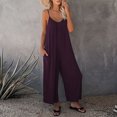 thumbnail image 2 of Summer Jumpsuits for Women Spaghetti Straps Solid Color Wide Leg Long Pants Rompers Casual Loose Fit Beach Jumpsuits, 2 of 5