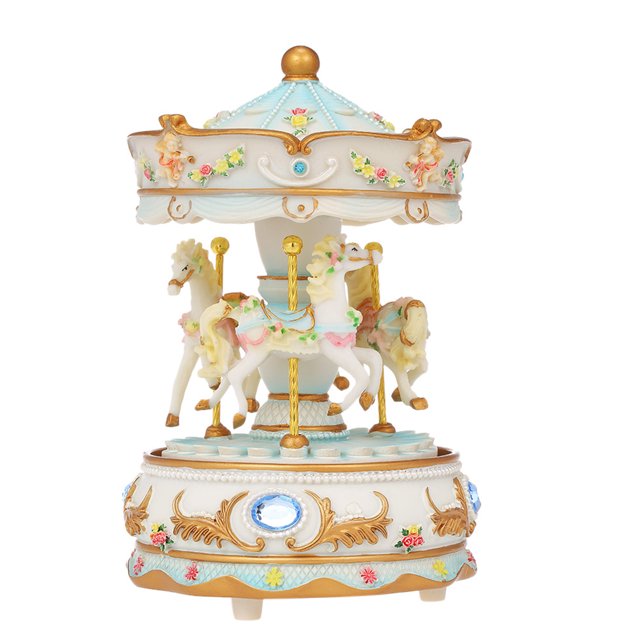Mistaha Mini Carousel Clockwork Music Box Colorful LED Merry-go-round Musical Box Gift for Girlfriend Kids