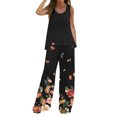 thumbnail image 1 of Mikilon Ensemble Stylé pour Femmes 2 Pcs Décontracté Ample Imprimé Gilet Pantalon Long Sans Manches Col Rond Haut/chemise Ensemble Noir-B S, 1 of 5