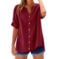 thumbnail image 1 of Womens Summer Tops Trendy Clearance Summer Linen Work Tops for Women Trendy Plus Size V Neck Button down Boho Clothes Spring Tops for Women 2025 New Red L, 1 of 4