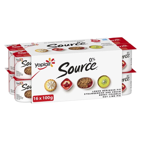 Yoplait Source 0% Smooth Traditional Yogurt Cups Variety, No Added Sugar, 16x100g