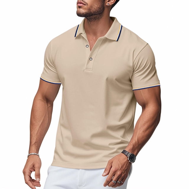 Weiqiqre Men Shirts Short Sleeve Button Down Shirts Classic Stripe Golf Polo Collared Work Shirts