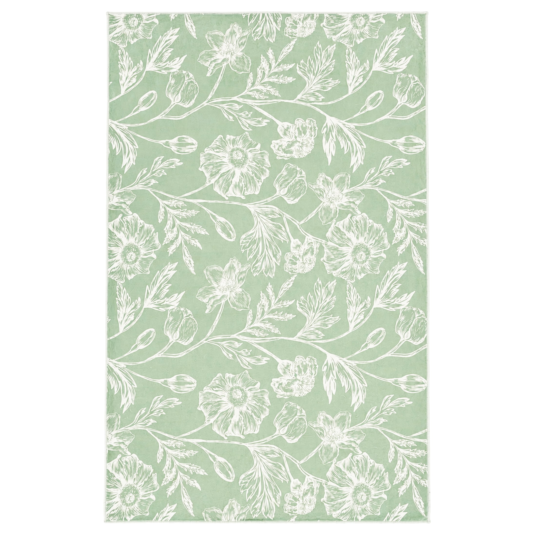 Tapis lavable Collective Essentials 48 x 72 po, motif floral sauge