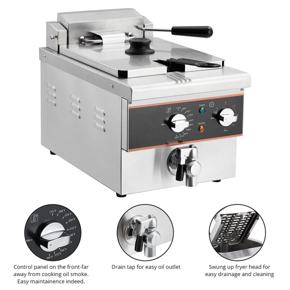 Bingirl Friteuse Électrique, Capacité de 6 Litres, Friteuse en Acier Inoxydable Améliorée de 1800 W avec Panier Amovible, valve de Vidange et Minuterie, Température Réglable, Argent