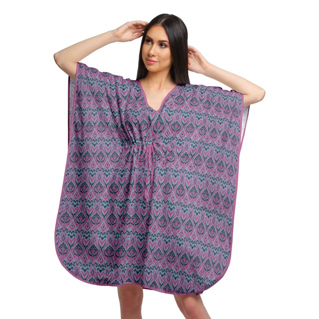 Moomaya Robe Courte de Caftan de Plage, Robe de Couverture Imprimée, Kaftan pour Femmes, Tenue de Plage, Couverture
