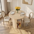 thumbnail image 2 of Hawsaiy 31.5" Round Dining Table for 2 with Sliding Door Storage Base, Space-Saving Waterproof Scratch-Resistant Wood Top, Modern Farmhouse Kitchen Table, Natural, 2 of 8