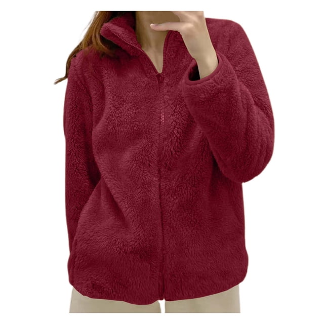 Kcodviy Women's Solid Color Fleece Sweaters Women Jacket Collar Zip Up Raffle Jacket Cozy Outerwear Fleece Women Fleece Shirts for Women Petite Jackets