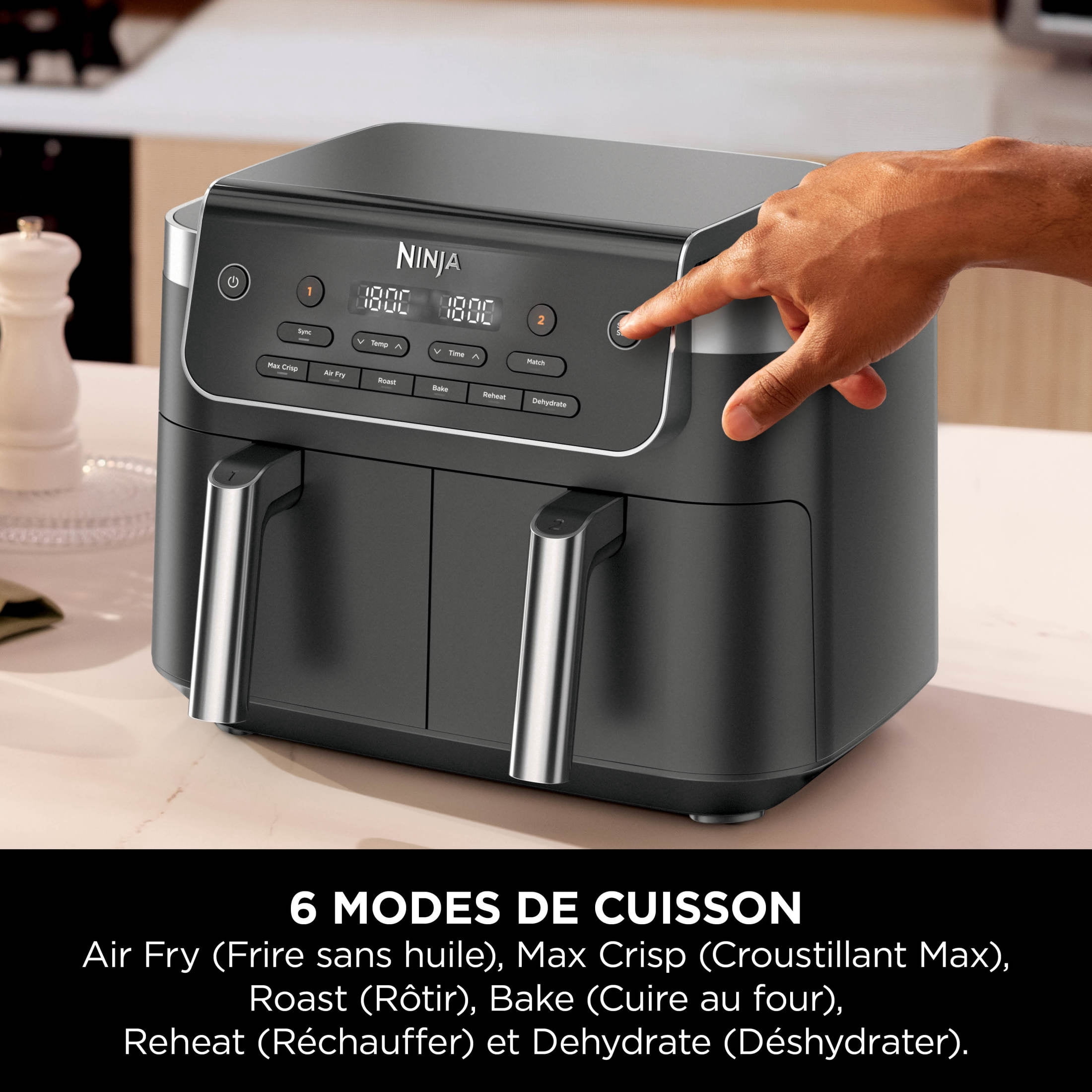 Ninja DualZone Air Fryer 8-Qt, 6-in-1, 2 Baskets, Smart Finish & Match Cook, Air Fry Roast Bake, DZ801C Gray