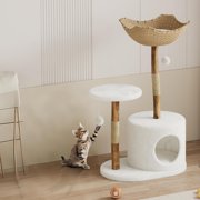 Ourlova 46in Modern Cat Tree for Large Cats Wood Cat Tree Tower with Scratching Posts Luxury Cat Condo with Scratching Posts and Flower Platforms Indoor Furniture for Cat Lover Gifts