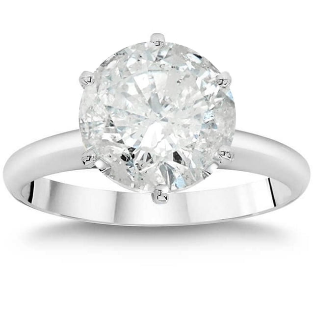 Bague de Fiançailles Solitaire en Diamant Rond 3 Ct en Or Blanc 14 K