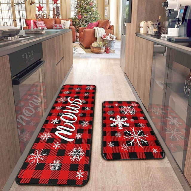 EQWLJWE Christmas Kitchen Mats for Floor,Christmas Kitchen Rugs Set of 2,Christmas Kitchen Rugs and Mats for Floor Non-Slip Backing Mat,Christmas Kitchen Decor,Anti Fatigue Kitchen Rug with Runner