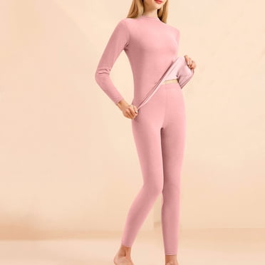 EGNMCR Women Thermal Underwear Sets, Long Johns Thermal Underwear for Women Women's Silk Winter Round Neck Gelatin Style Warm And Thick Velvet Home Clothes Women Warm suits