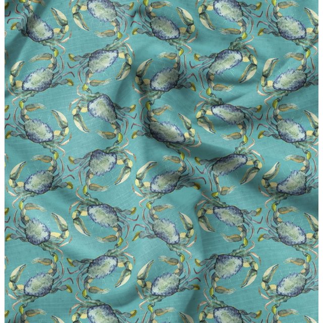 Soimoi Green polyester Crepe Fabric Crabs Ocean Print Sewing Fabric Yard 42 Inch Wide