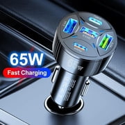 65W Car Charger Quint Port Fast Charging Hub High Power Adapter for Smartphones and Devices with USB Ports