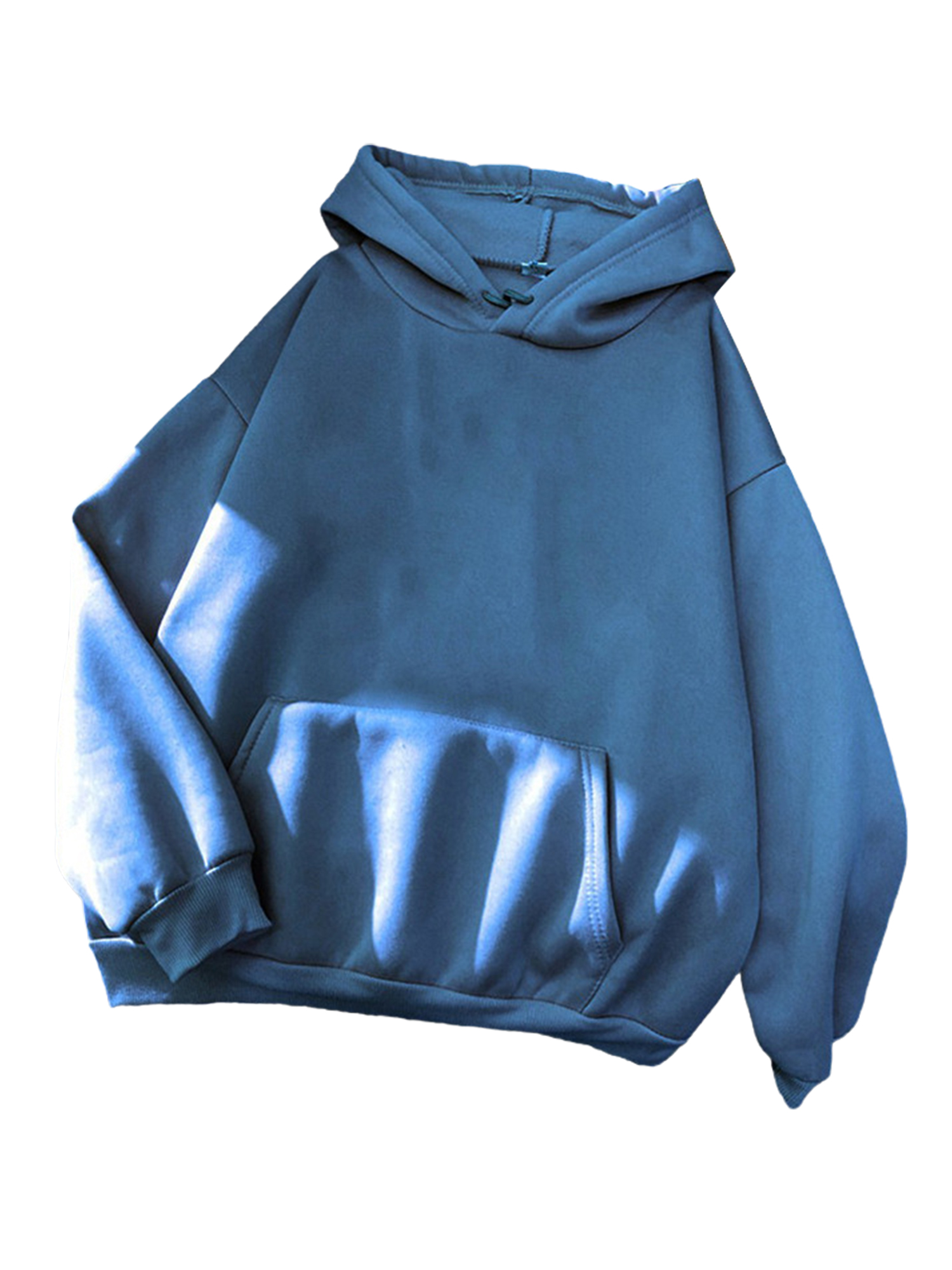 Innerwin Hoodies Fleece Women Sweatshirt Sport Solid Color Loose Fit Hooded Tops Lake Blue XL