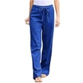 thumbnail image 1 of SHOPESSA Women Solid Color Cotton Linen Pants Sashes Straight Casual Long Pants Loose Fit Drawstring Trousers, 1 of 4