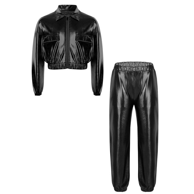 Doomiva Ensemble de Performance Jazz Moderne pour Garçons et Filles Vêtements de Danse de Rue Hip Hop 2 Pcs Noir 14