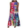 thumbnail image 2 of HKEJIAOI Liquidation des Ventes Robe Fleurie pour Femmes Robe d'Anniversaire Femmes Sans Manches Col Rond Imprimé Poche Grande Taille Robe de Nuit Longue Robes Amples Robe Rouge, 2 of 5
