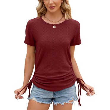 Avamo Hauts d'Été pour Femmes T-shirt à Col Rond T-shirt à Manches Courtes Chemises Bohèmes T-shirt de Travail Barbie Poudre L