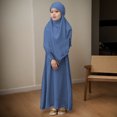 thumbnail image 2 of LUOGENLI Dress Girls Round Neck Ruffled Solid Color Dress with Pattern Flounce Maxi Dress for Girls Pack Navy 11-12Years, 2 of 4