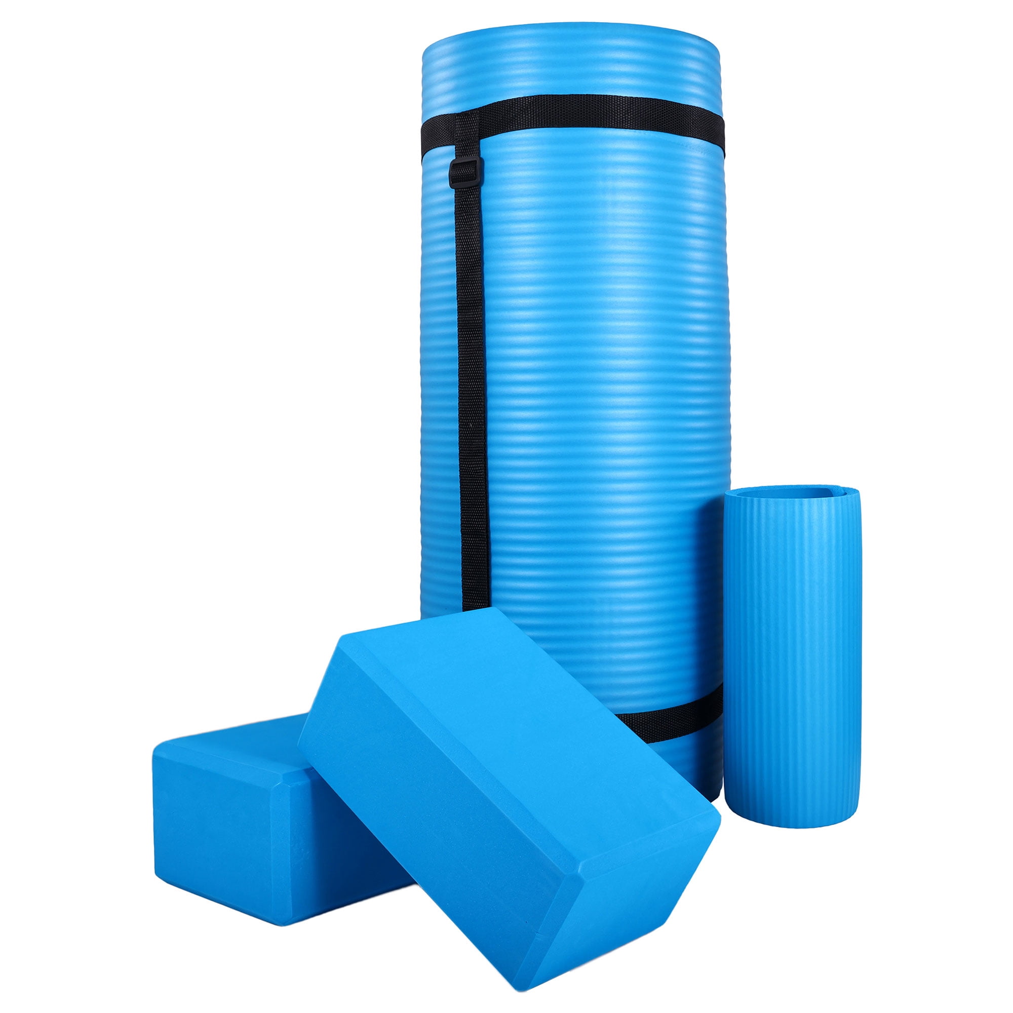 BalanceFrom 71x24x1 Inches Extra Thick Yoga Mat with Knee Pad and 2 Blocks, Blue