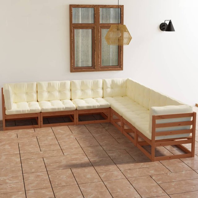 vidaXL 7 Piece Garden Lounge Set with Cushions Solid Wood Pine