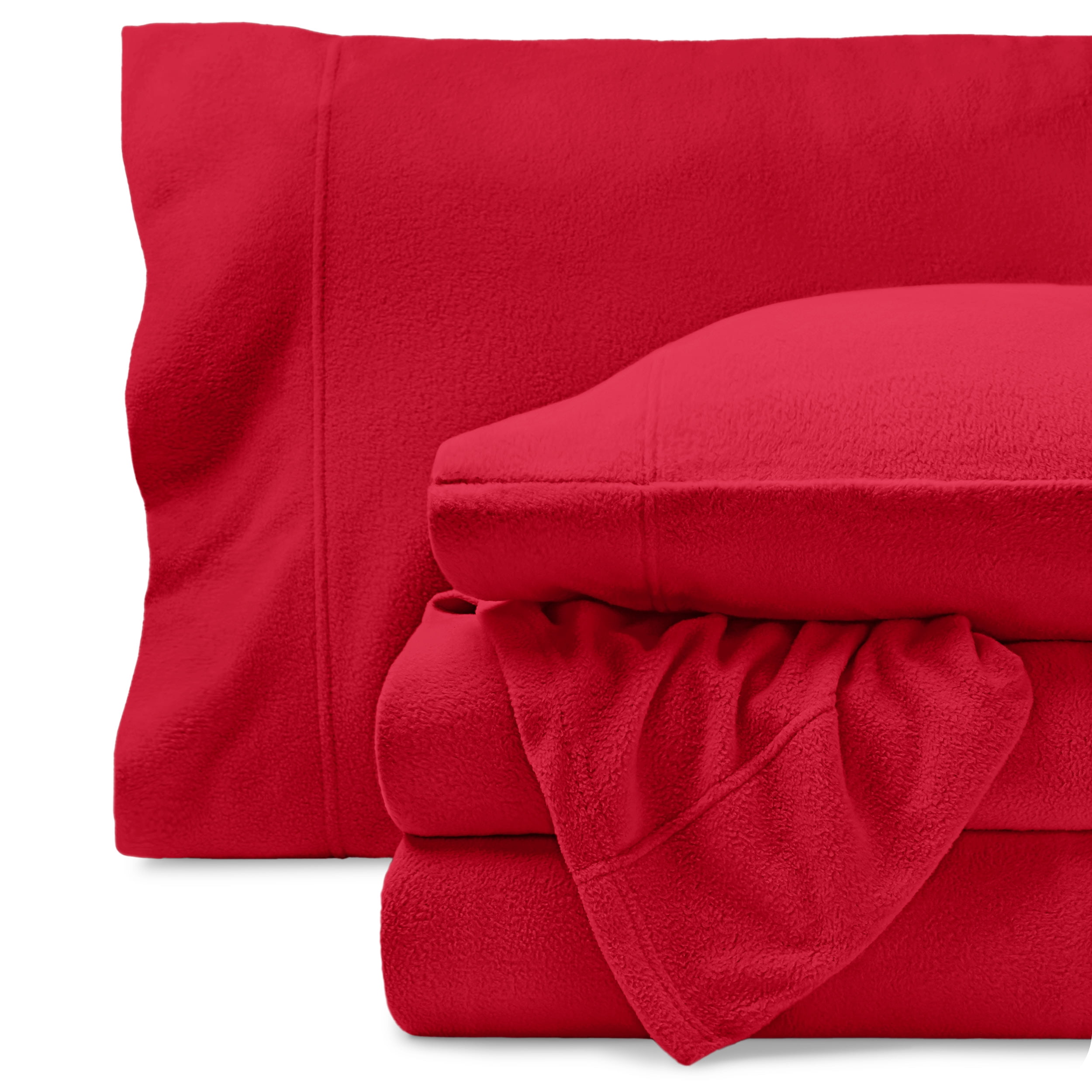 Bare Home Cozy Fleece Sheet Set - Extra Plush Polar Fleece - Deep Pocket - Twin XL, Red