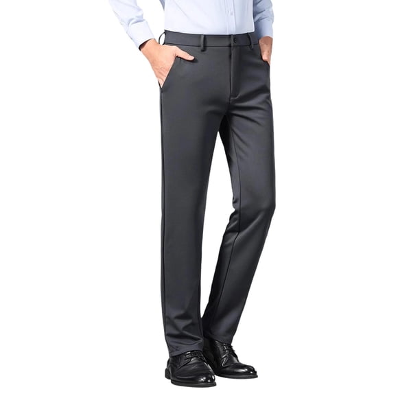 Miqool Men's Classic Fit Flat Front Dress Pants Straight Fit Wrinkle Free Stretch Formal Business Casual Suit Pants with Pockets