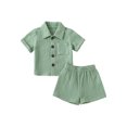 thumbnail image 1 of Faithtur Toddler Baby 2Pcs Summer Outfits, Short Sleeve Button Down Lapel Shirt + Shorts Set, 1 of 9