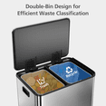 thumbnail image 3 of Step Pedal Stainless Steel Trash Can – 16 Gallon Dual Compartment Recycling Bin with Soft-Close Lid & Removable Buckets – 2x30L Rectangle Waste Container Silver for Kitchen & Dining Room, 3 of 8