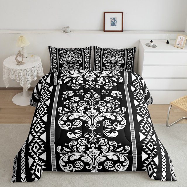 Erosebridal Bohomian Damask Bedding King Comforter Set, Aztec Floral Down Comforter, Geometric Decor, Reversible