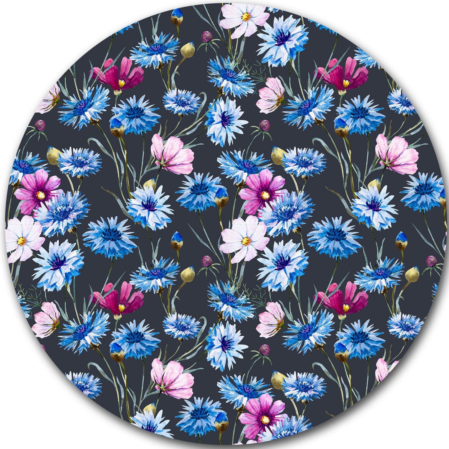 Design Art Multi Colour Corn Flowers' Ultra Glossy Floral Metal Circle Wall