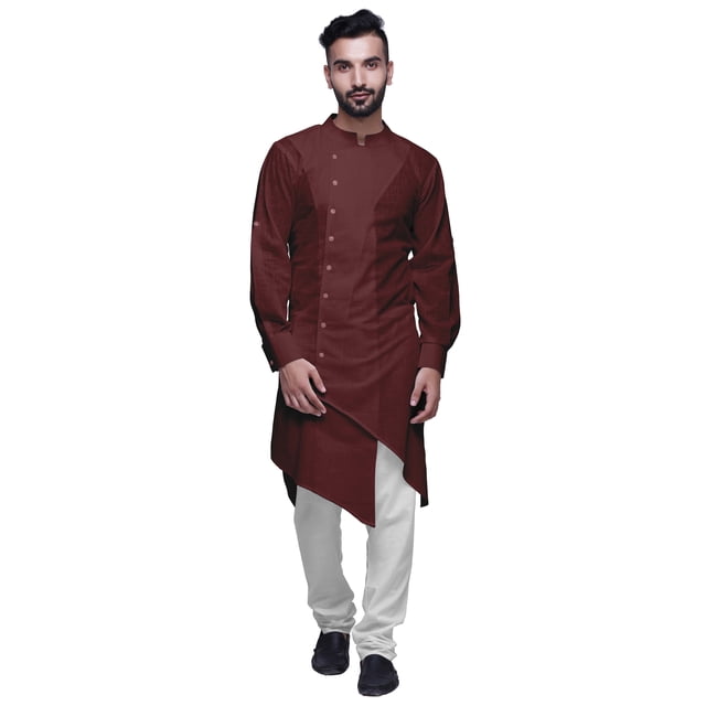 Atasi Button Down Long Kurta For Men Solid Chinese Collar Casual Ethnic Kurtas-XXX-Large