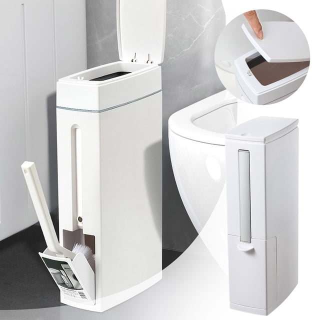 Salle de Bain Compacte avec Porte-Brosse de Toilette Intégré au Design Compact, Économise-Espace, Anti-Odeurs pour Poubelle, Sacs Taille A, Sacs à Feuilles, Doublures de Poubelle Transparentes Réutilisables, Petits Sacs avec Cordon de Serrage Simply Human J