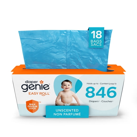 Diaper Genie Easy Roll Refill, Unscented, Odour Control, 18 Easy Roll bags / holds up to 846 diapers